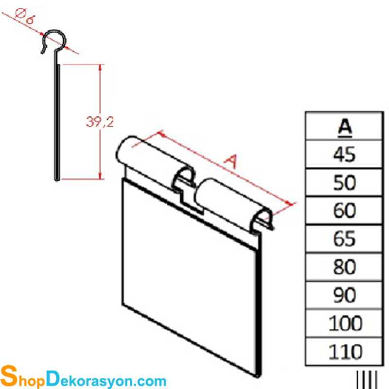 Şeffaf Askı Kancası Etiketlik Plastiği