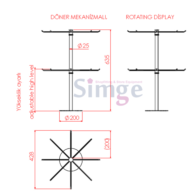 Support pour accessoires de table, pivotant, à deux étages