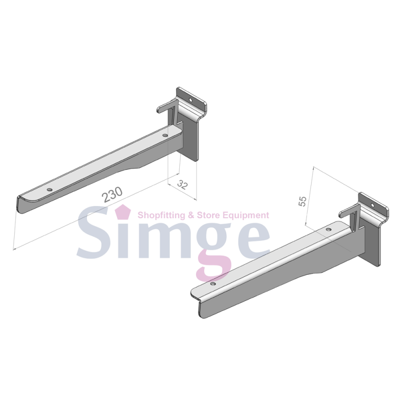 Bras d'étagère en verre pour panneau de canal court