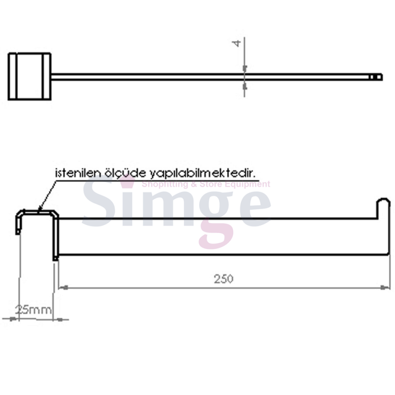 Bras droit pour barre transversale 250mm